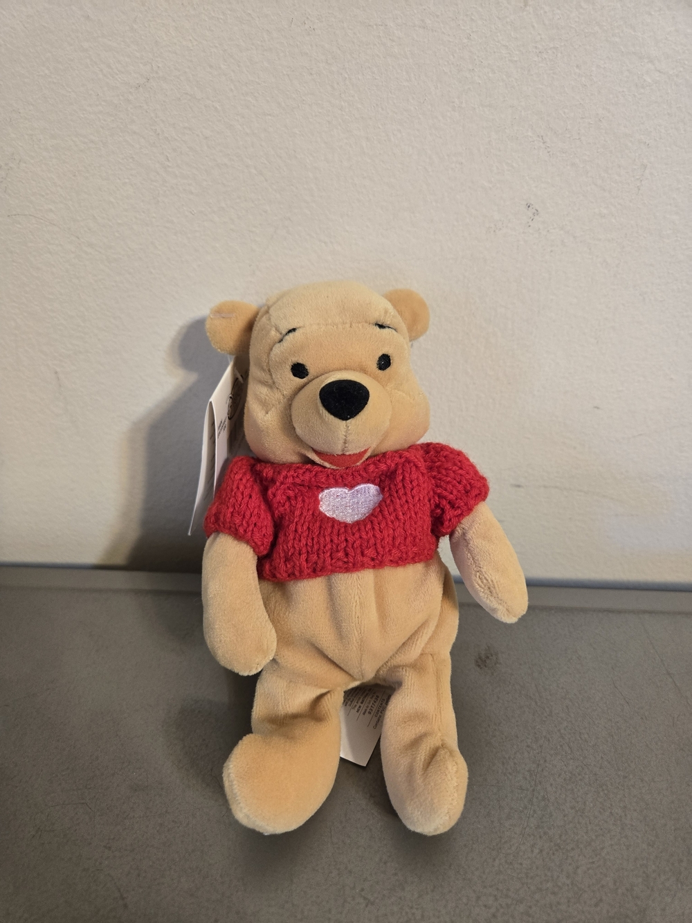 Vintage Disney Store Winnie the Pooh 8" Mini Bean Bag Plush - Red Heart Sweater